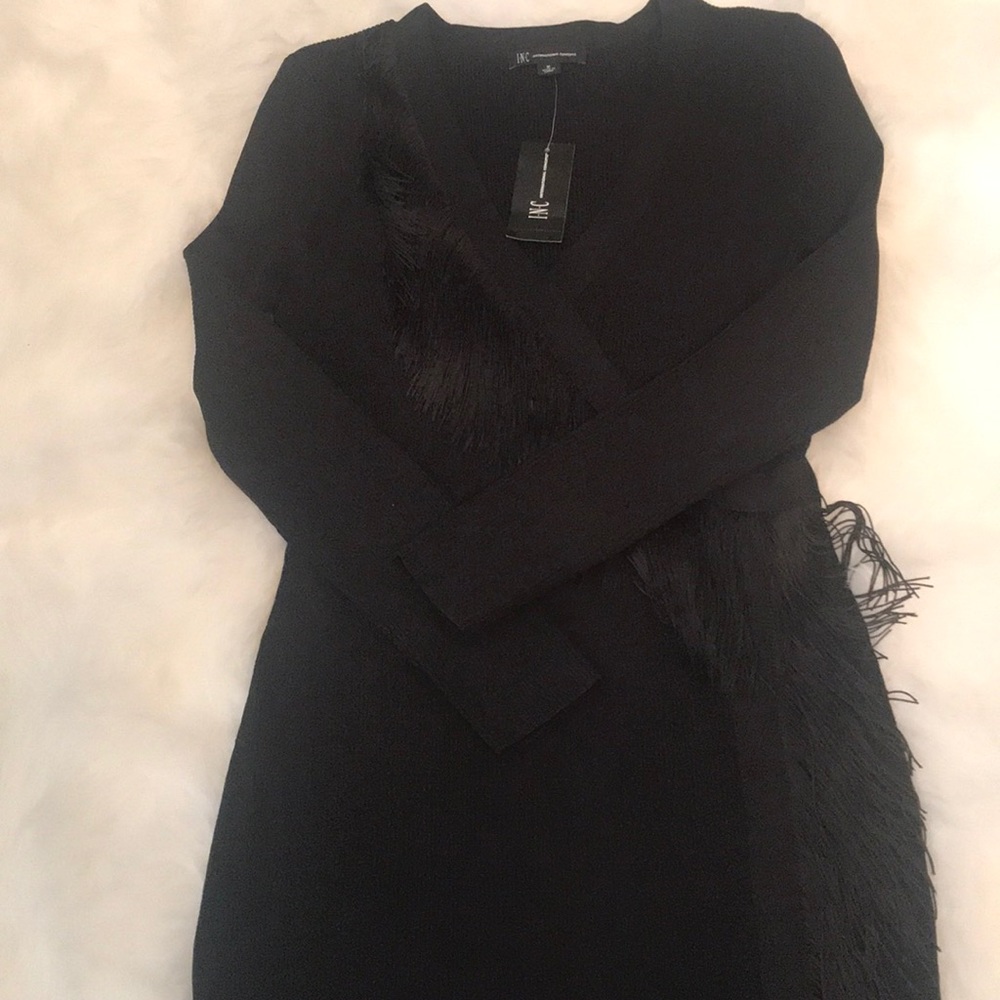 Black sweater fringe international concepts dress